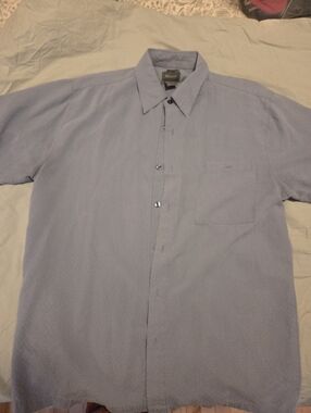 Bruno Sueded Blue Short-Sleeve Button-Down Shirt